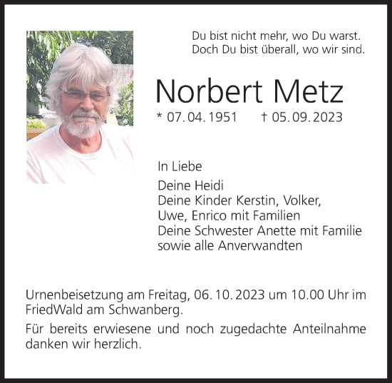 Anzeige von Norbert Metz von MGO