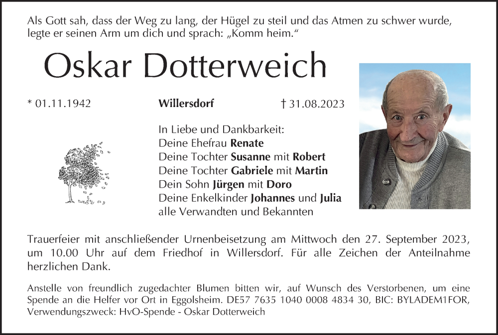  Traueranzeige für Oskar Dotterweich vom 23.09.2023 aus MGO