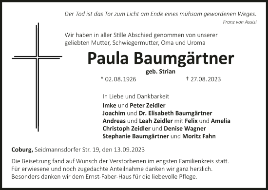 Anzeige von Paula Baumgärtner von MGO