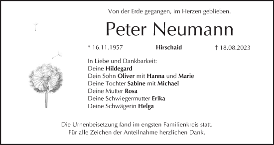 Anzeige von Peter Neumann von MGO