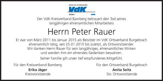 Anzeige von Peter Rauer von MGO