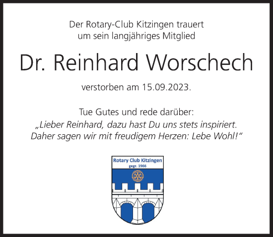 Anzeige von Reinhard Worschech von MGO