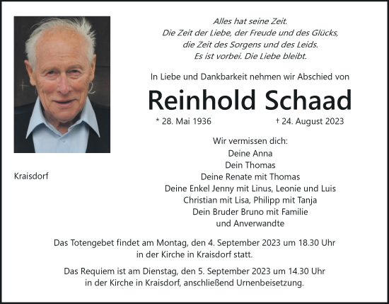 Anzeige von Reinhold Schaad von MGO