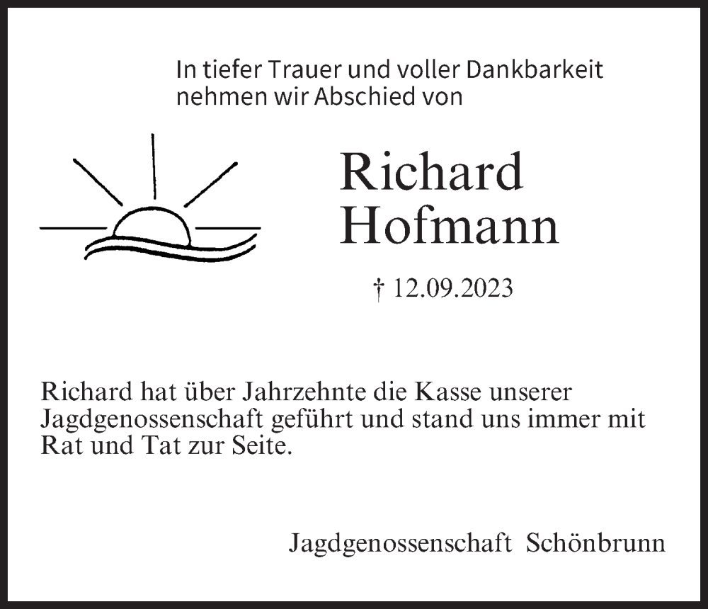  Traueranzeige für Richard Hofmann vom 21.09.2023 aus MGO