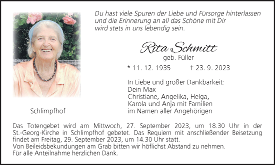Anzeige von Rita Schmitt von MGO