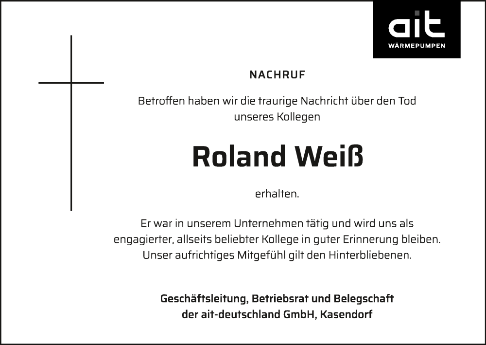  Traueranzeige für Roland weiß vom 07.09.2023 aus MGO