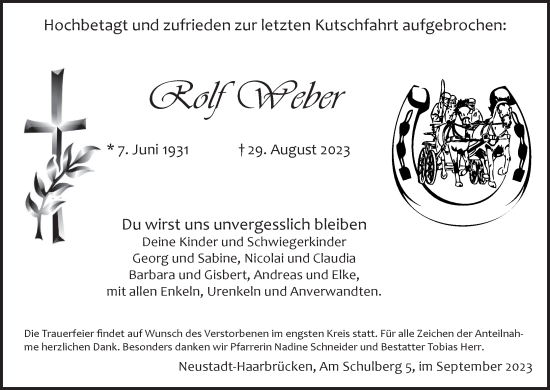 Anzeige von Rolf Weber von MGO