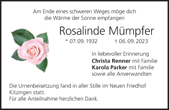 Anzeige von Rosalinde Mümpfer von MGO