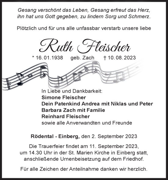 Anzeige von Ruth Fleischer von MGO