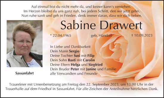 Anzeige von Sabine Drawert von MGO