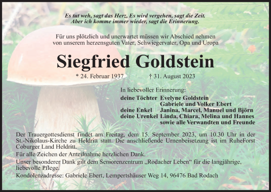 Anzeige von Siegfried Goldstein von MGO