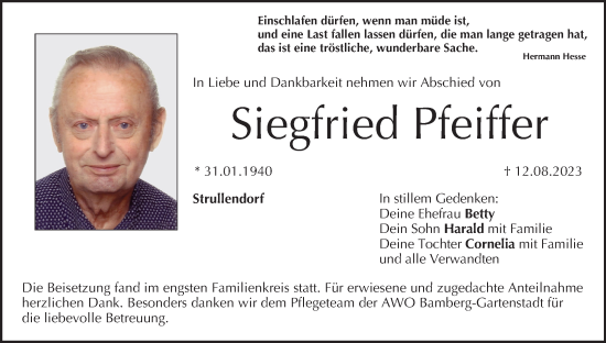 Anzeige von Siegfried Pfeiffer von MGO