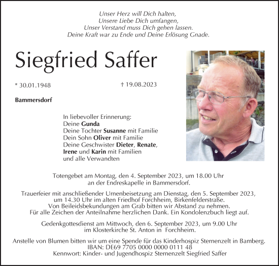 Anzeige von Siegfried Saffer von MGO