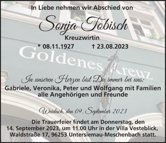 Anzeige von Sonja Tobisch von MGO