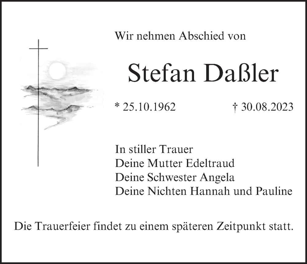  Traueranzeige für Stefan Daßler vom 09.09.2023 aus MGO