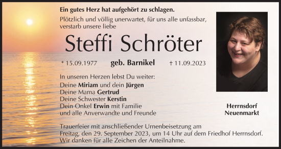 Anzeige von Steffi Schröter von MGO