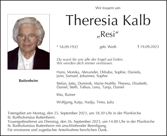 Anzeige von Theresia Kalb von MGO