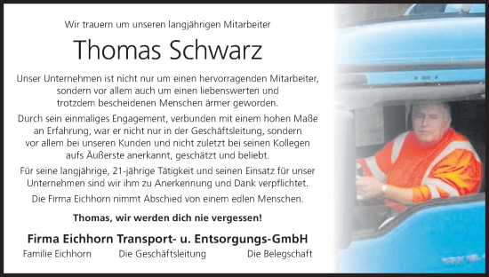 Anzeige von Thomas Schwarz von MGO