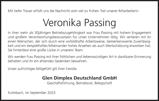 Anzeige von Veronika Passing von MGO