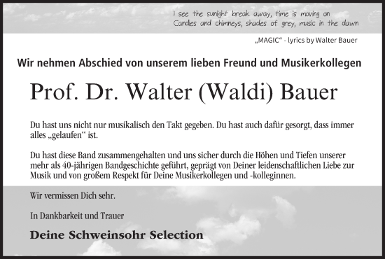 Anzeige von Walter Bauer von MGO