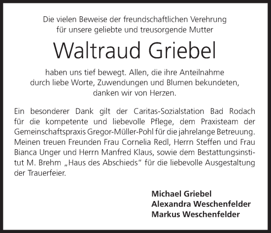 Anzeige von Waltraud Griebel von MGO