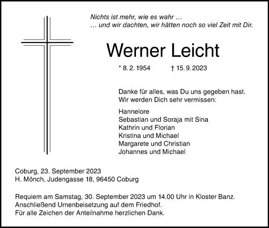 Anzeige von Werner Leicht von MGO