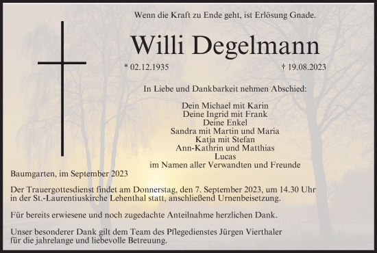Anzeige von Willi Degelmann von MGO