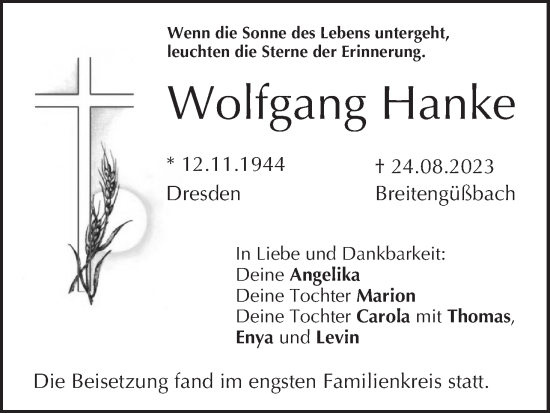 Anzeige von Wolfgang Hanke von MGO