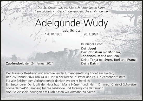 Anzeige von Adelgunde Wudy von MGO