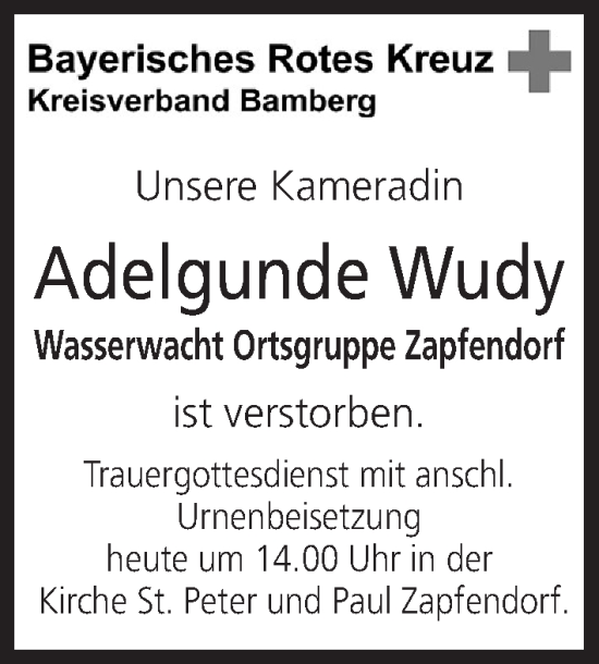 Anzeige von Adelgunde Wudy von MGO