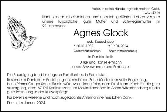Anzeige von Agnes Glock von MGO
