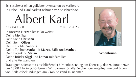 Anzeige von Albert Karl von MGO