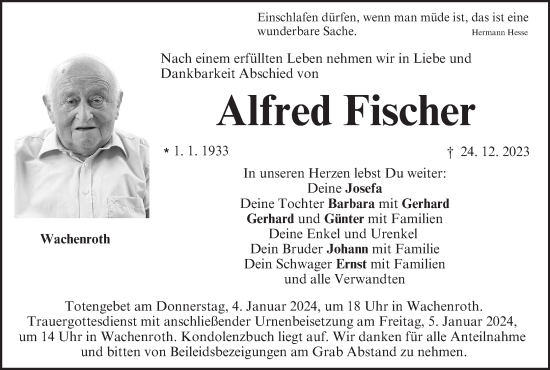 Anzeige von Alfred Fischer von MGO