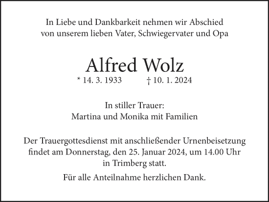 Anzeige von Alfred Wolz von MGO