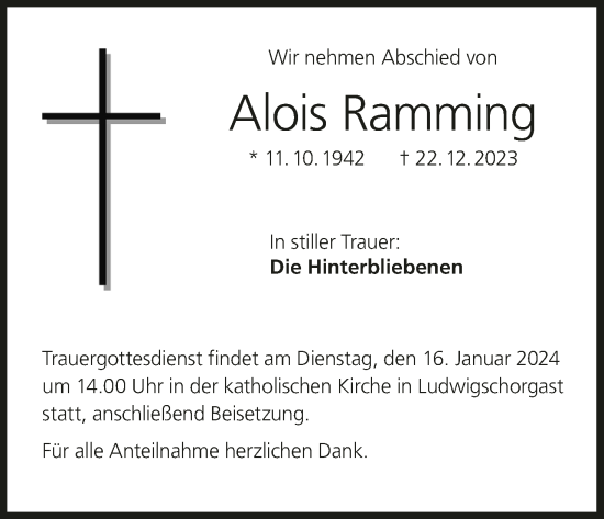 Anzeige von Alois Ramming von MGO