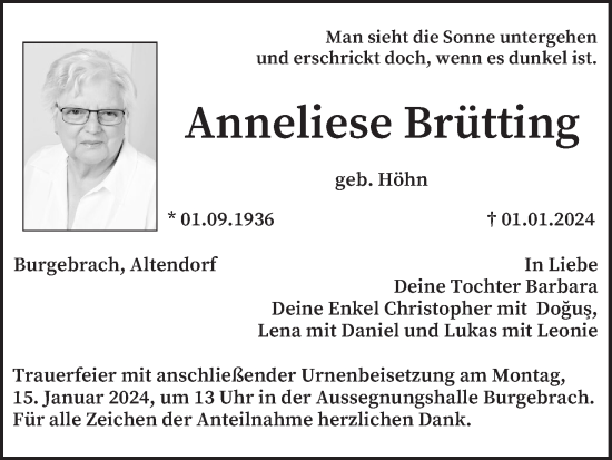 Anzeige von Anneliese Brütting von MGO