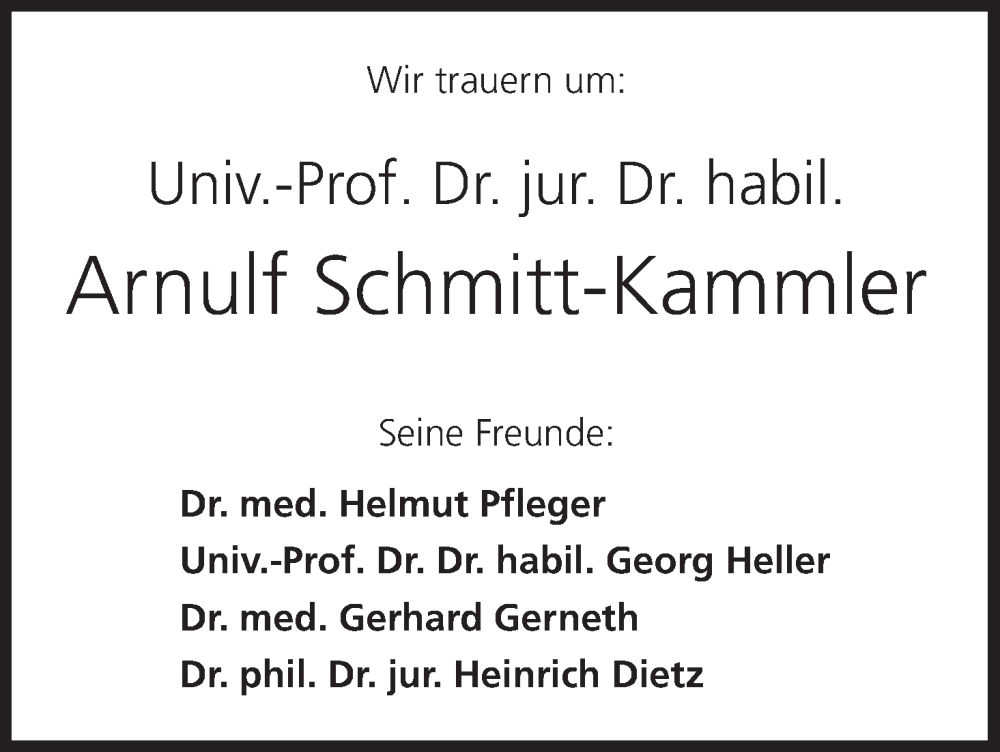  Traueranzeige für Arnulf Schmitt-Kammler vom 19.01.2024 aus MGO