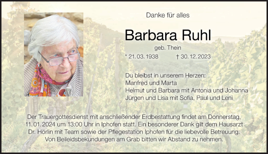 Anzeige von Barbara Ruhl von MGO