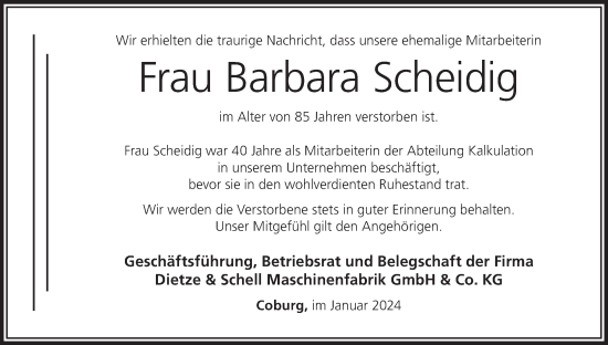 Anzeige von Barbara Scheidig von MGO