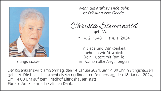 Anzeige von Christa Steuerwald von MGO