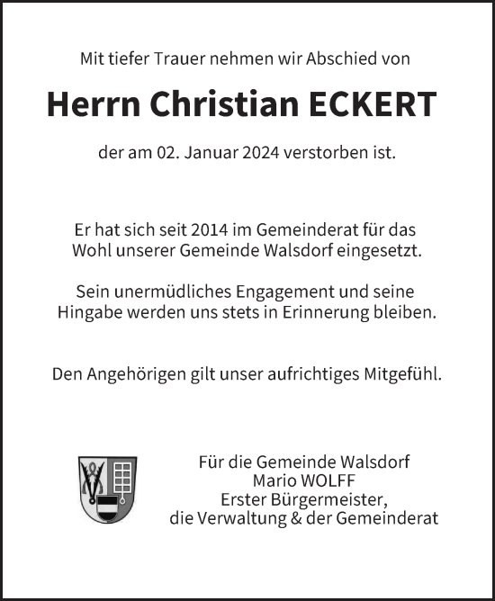 Anzeige von Christian Eckert von MGO