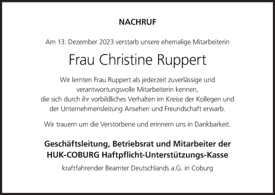 Anzeige von Christine Ruppert von MGO