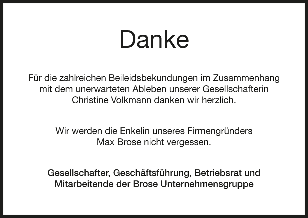  Traueranzeige für Christine Volkmann vom 20.01.2024 aus MGO