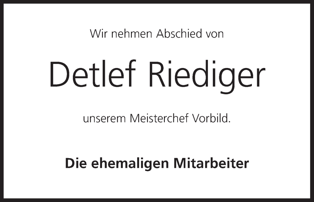  Traueranzeige für Detlef Riediger vom 20.01.2024 aus MGO