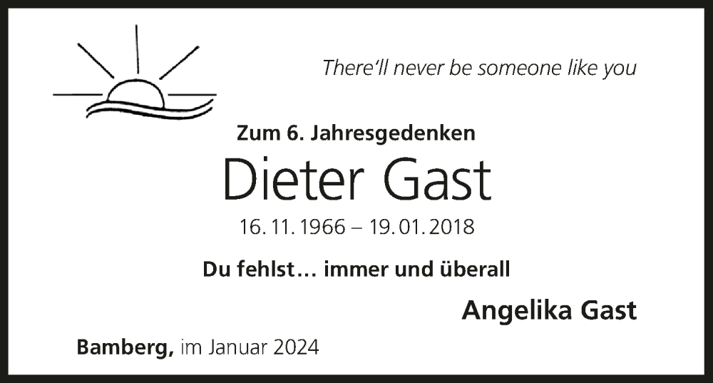  Traueranzeige für Dieter Gast vom 19.01.2024 aus MGO