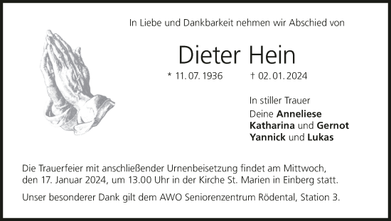 Anzeige von Dieter Hein von MGO