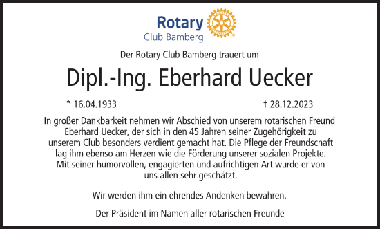 Anzeige von Eberhard Uecker von MGO