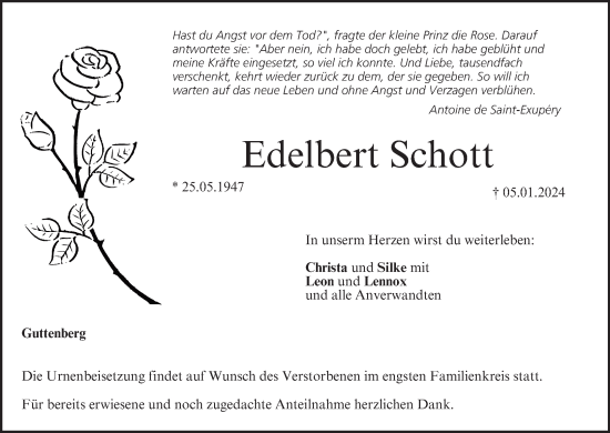 Anzeige von Edelbert Schott von MGO
