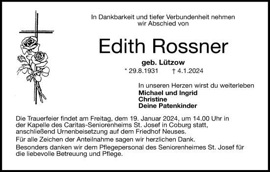 Anzeige von Edith Rossner von MGO