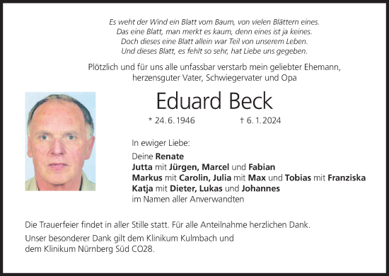 Anzeige von Eduard Beck von MGO